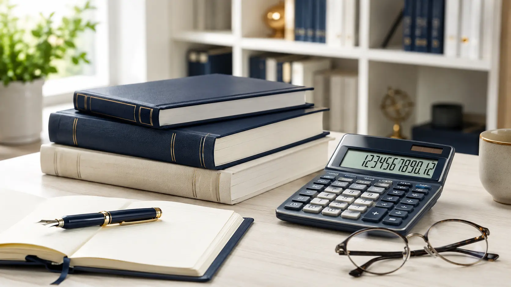 Livres comptables et calculatrice de l'Académie CorsGestion